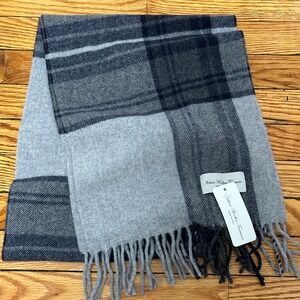 Italian Woollen Treasures 100% Wool Plaid Scarf Grey Made in Italy NWT Heritage